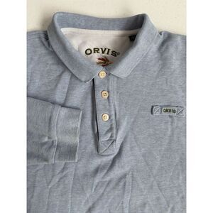 Orvis Men's XXL Light Blue Thick‎ Textured Cotton 1/4 Button Long Sleeve Polo